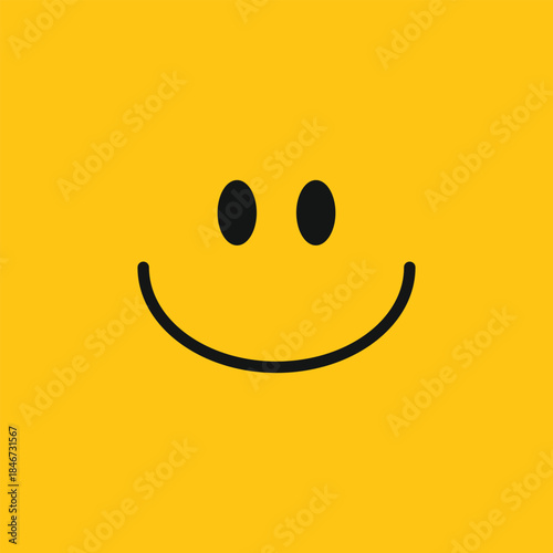 Minimalist simple smile line icon on a sunny yellow background. Ideal for user interface and neutral happiness