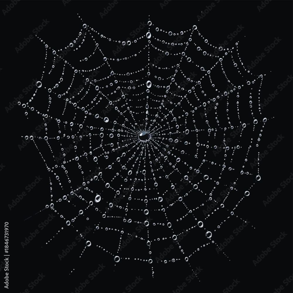 Obraz premium Minimalist Spiderweb with Dewdrops Vector Art , vector style simple color