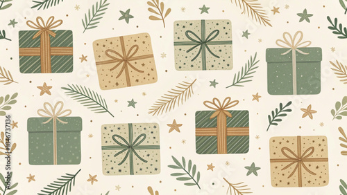 seamless watercolor pattern of cute vintage gift boxes with bows vector background 