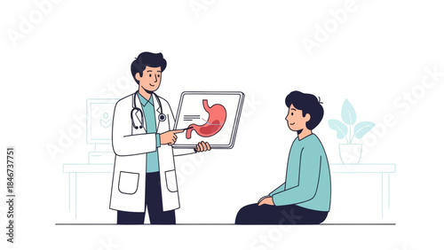 Medical Consultation for Digestive Health with Doctor Explaining Stomach Issue