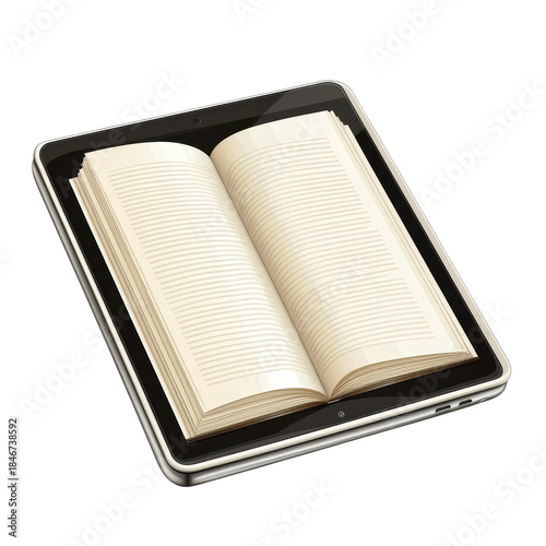 Open book in silver metallic box with blank pages in soft studio lighting for publishing isolated on transparent background