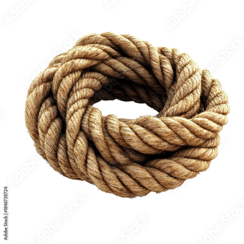 Coiled rope in rustic style with natural fiber texture and earthy tone for maritime or nautical use isolated on transparent background
