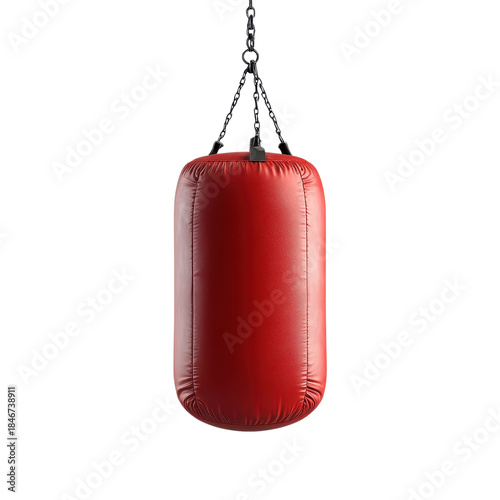Red punching bag in dramatic lighting on isolated white background for fitness and sports isolated on transparent background