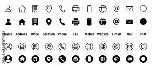 名刺・ビジネスカード用連絡先情報アイコン・マークセット