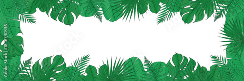 Tropical leaves frame banner. Hand drawn isolated transparent background for seasonal sale design or product. Empty space in center for text.