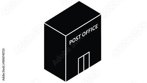 Isometric illustration of a black post office box with white lettering and a slight opening