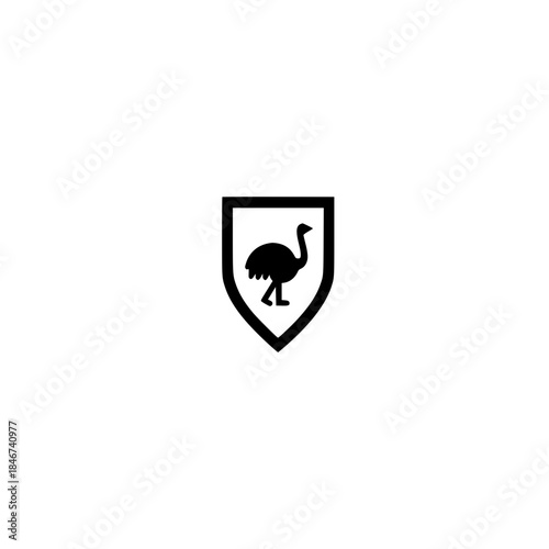 Shield with ostrich vector icon design symbol for defense security protection and bird animal branding artwork