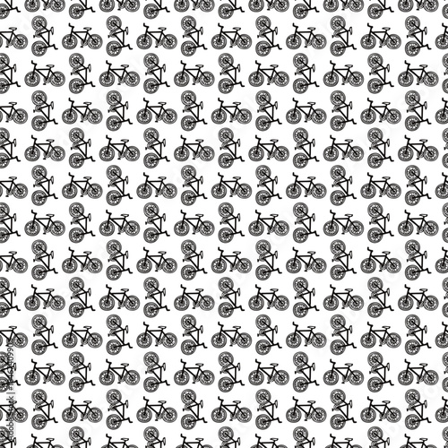 A fun pattern of black bicycles on a white background, ideal for creative designs.