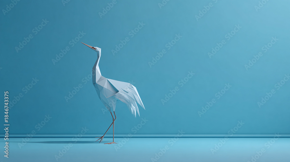 Fototapeta premium A serene origami crane against a gradient background