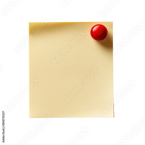 Free Download Blank yellow sticky note with red push pin in soft studio lighting on white background for office supplies isolated on transparent background - GFXLoad