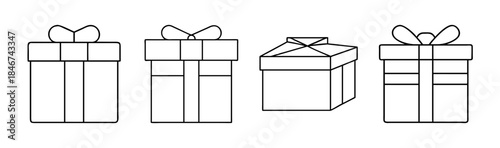A collection of four simple line art gift boxes, perfect for various festive and celebration designs