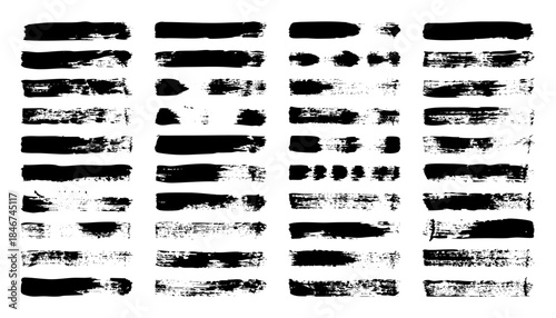 Grunge brush strokes, lines, ink smudges, hand-drawn scribble shapes. Handmade sketchy marks, acrylic stains, charcoal streaks. Paint textures, dry brush effect. Marker underline. Vector illustration