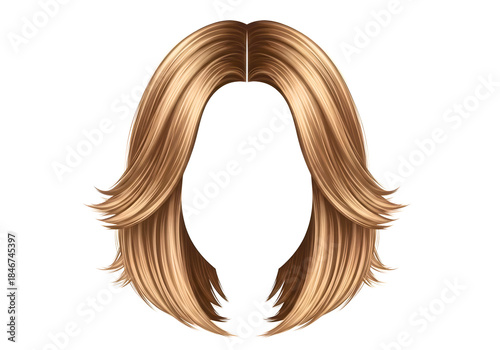 Long brown hair extension piece with center part isolated on transparent background