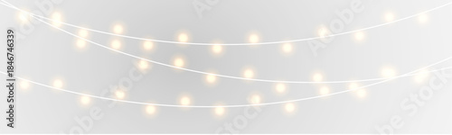 Billede på lærred Stylish festive garland png with warm glowing bulbs, christmas decoration overla
