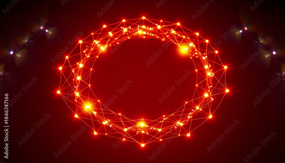 Naklejka premium Illuminated Red Network Sphere with Bokeh Lights in Background abstract connection