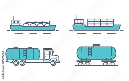 Petroleum Transportation Line Icon Set