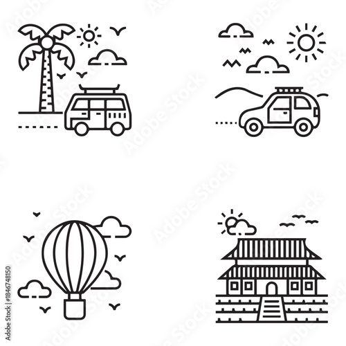 Tourism Travel Line Icon Set