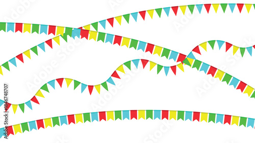 Vibrant festive bunting with colorful flags creating a cheerful celebration backdrop