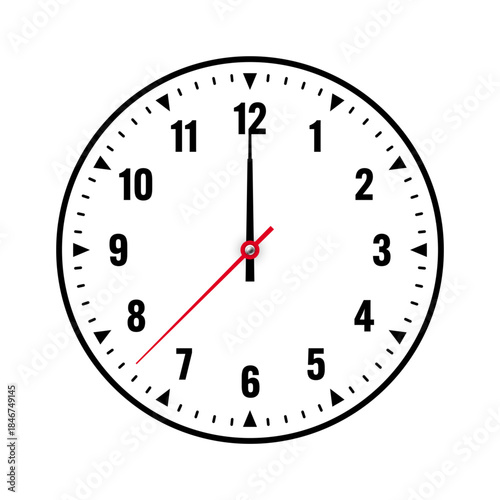 Mechanical clock face with arabic numerals, bezel. Watch dial with minute, hour marks and numbers. Timer or stopwatch element. Blank measuring circle scale with divisions. Vector illustration