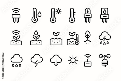 Smart agriculture and weather sensors icons collection
