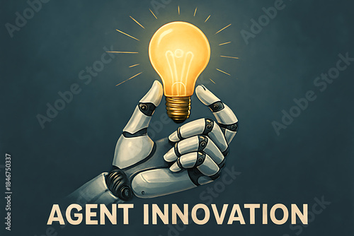 Robotic hand holding glowing light bulb representing innovation artificial intelligence creativity and advanced future technology development concepts