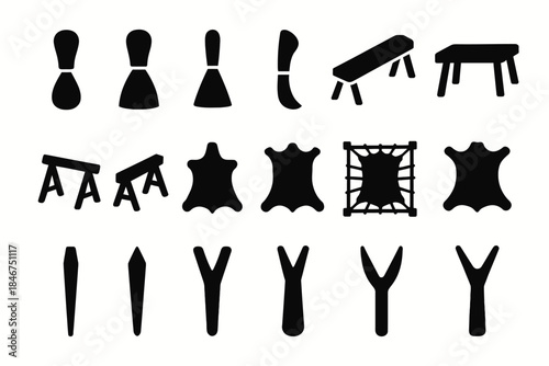 Silhouette collection of craft tools and materials for leatherworking and woodworking