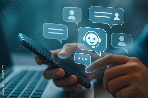 Smartphone with customer service chatbot and messaging technology concept showing communication and online business support