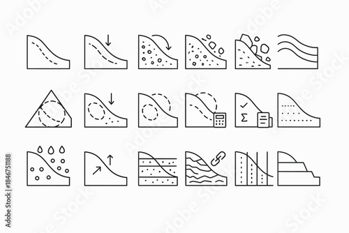 Erosion and weathering icon set representing geological processes