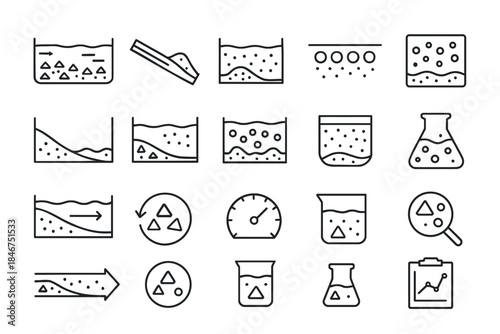 Various scientific icons illustrating sedimentation and measurement processes