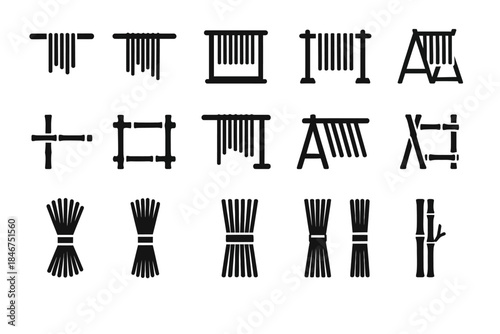 Garden trellis and fence icons collection in black and white