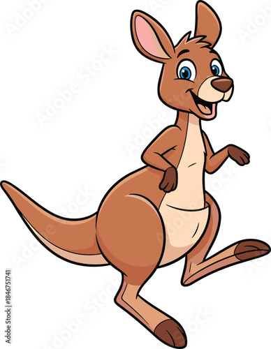 Cute cartoon kangaroo illustration, happy kangaroo character jumping isolated on white background for kids education design projects