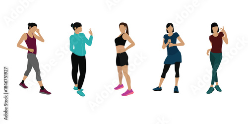a woman in her sportswear, posing gracefully. For a poster or CAD drawing. Vector illustration
