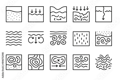 Set of 15 minimalist weather and water symbols in black and white