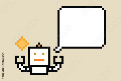 Cartoon humanoid robot learning toy robotic engineer bot machine business vector character automation electronic game background 8bit artificial intelligence pixel art.