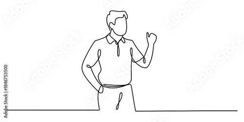 A man shows a positive thumbs up gesture in a minimalist continuous line art illustration Vector, illustration