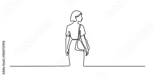 Minimalist continuous line drawing depicting a woman from a side view Vector, illustration