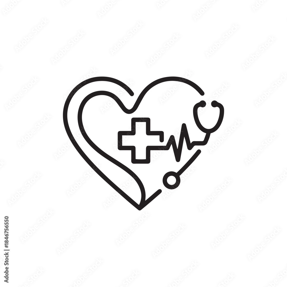 Obraz premium black Heart icon in linear design isolated vector signs. Medicine concept. Medical health care. Love passion concept. Heart shape design.