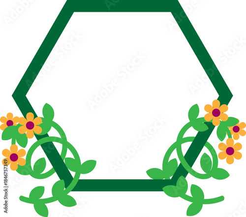 육각형 도형과 꽃 조합 꾸미기