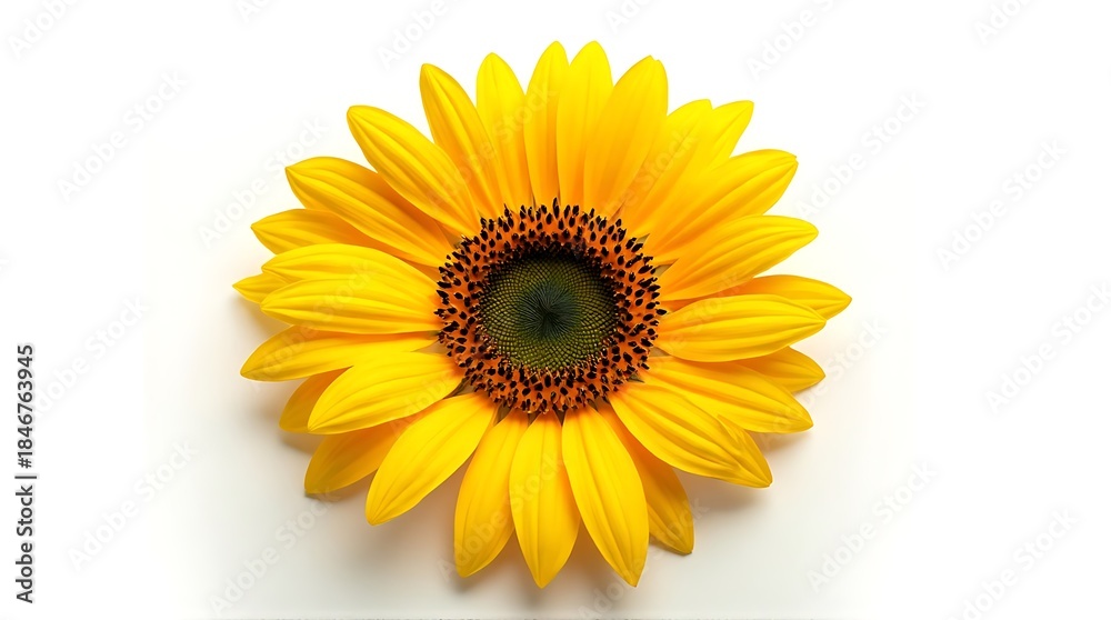 Fototapeta premium Bright Yellow Sunflower with Green Center on White Background