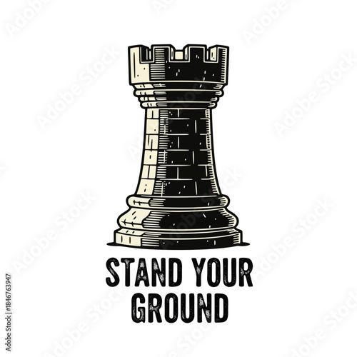 Powerful vintage illustration of a formidable chess rook, symbolizing unwavering strength, strategic defense, and the resolute spirit to stand your ground firmly