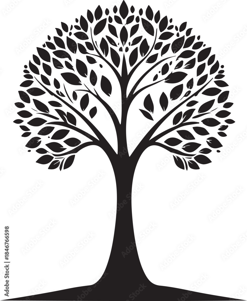Obraz premium vector tree silhouette ,silhouette of tree ,tree silhouette vector ,tree, leaf, branch, nature, vector, silhouette, plant, summer, leaves, design, icon, forest, life, trunk, growth, ecology, symbol, a