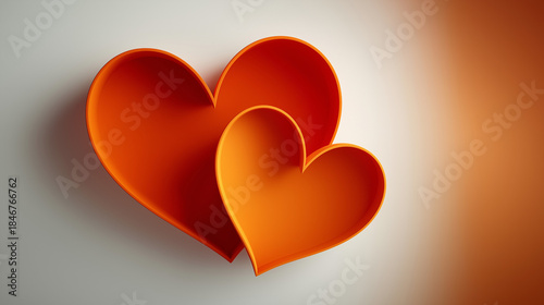 Heartfelt bond: Two vibrant orange hearts intertwine in a tender embrace, casting a warm glow, representing love, warmth, and affection.