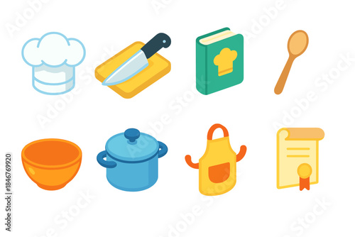 Cooking, kitchen flat icon set. Culinary tools, chef elements flat collection
