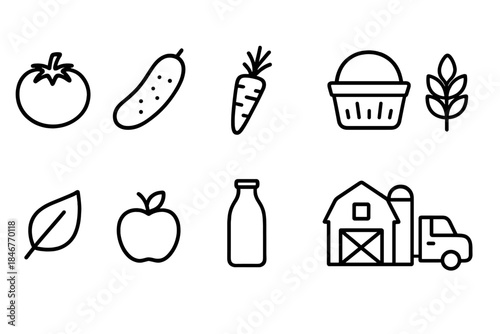 Farming, agriculture outline icon set. Farm, crop, harvest, produce icons outline collection