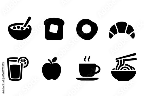 Food and drink solid icon set. Culinary, beverage icons for menus and restaurants