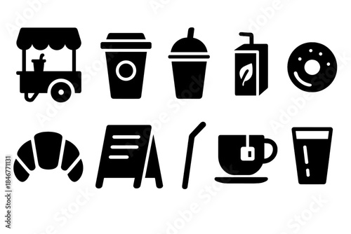 Food and beverage solid icon set for cafes and restaurants