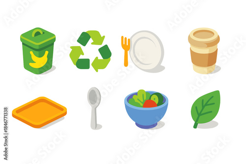 Eco-friendly, recycling flat icon set. Sustainability, waste management icons collection.