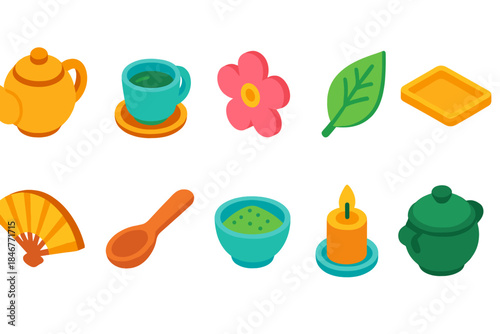 Tea and nature 3d icon set. Herbal, tea time, natural elements icons collection