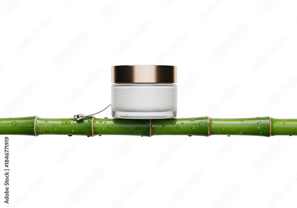 Fototapeta premium Natural cosmetic cream on bamboo stem for organic product representation with fresh look for