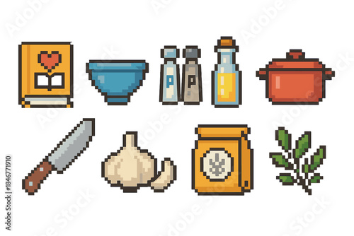 Cooking, kitchen flat icon set. Recipe, ingredients, cooking tools flat collection